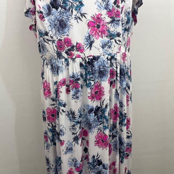 Torrid Floral Maxi Dress 2X White Pink Cap Sleeve Empire Waist - Picture 4 of 9